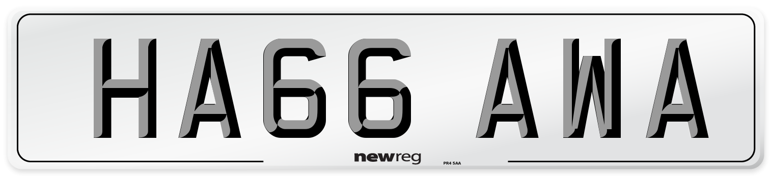 HA66 AWA Number Plate from New Reg
